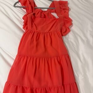 SHEIN Vibrant Coral Ruffle Mini Dress